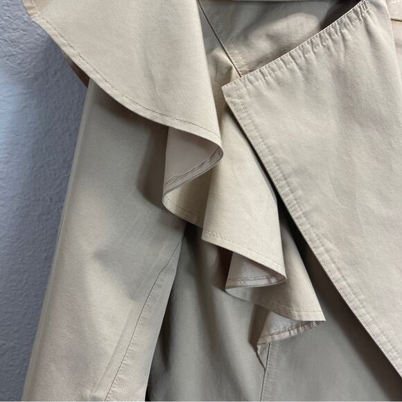 Anthropologie Ruffled Trench Coat Tan Khaki Midi - Picture 11 of 14